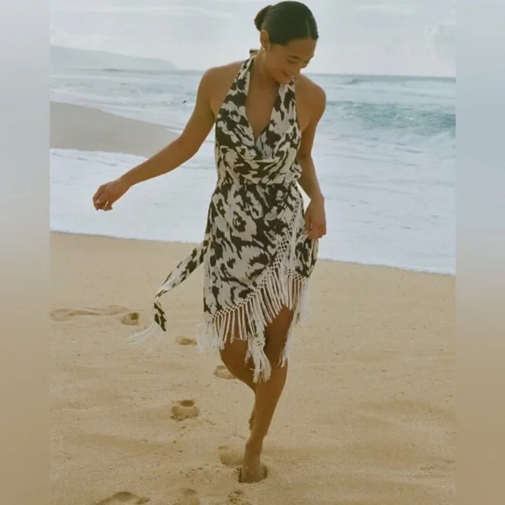 Fringed Wrap Cover-Up Dress